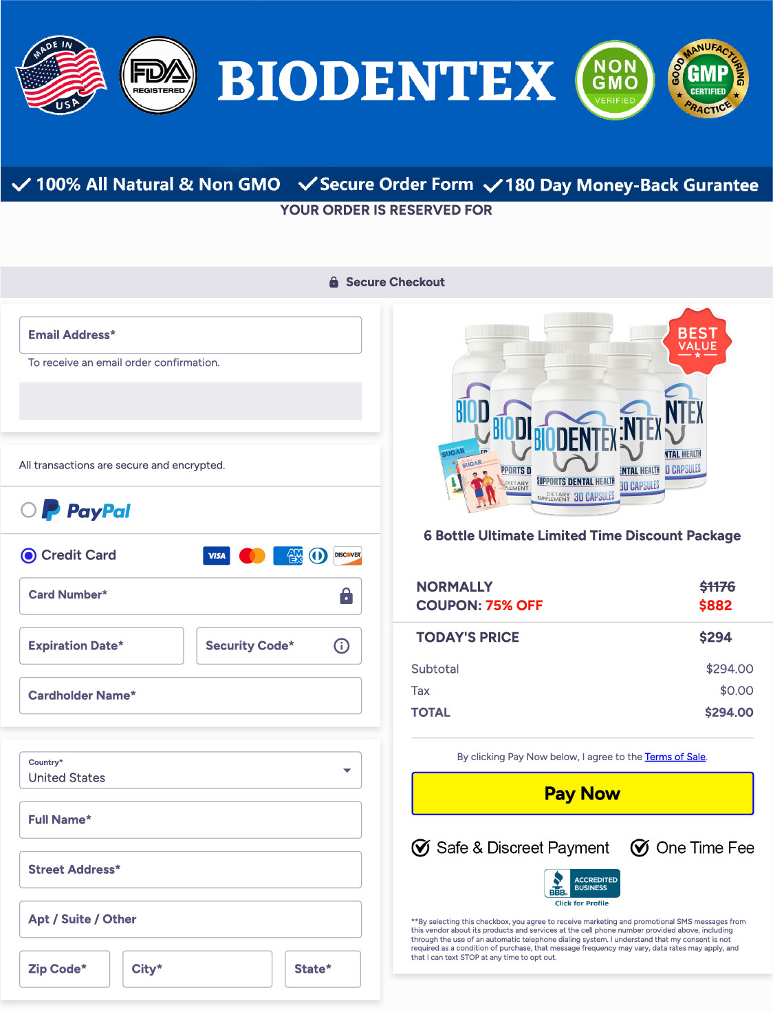 Biodentex checkout page